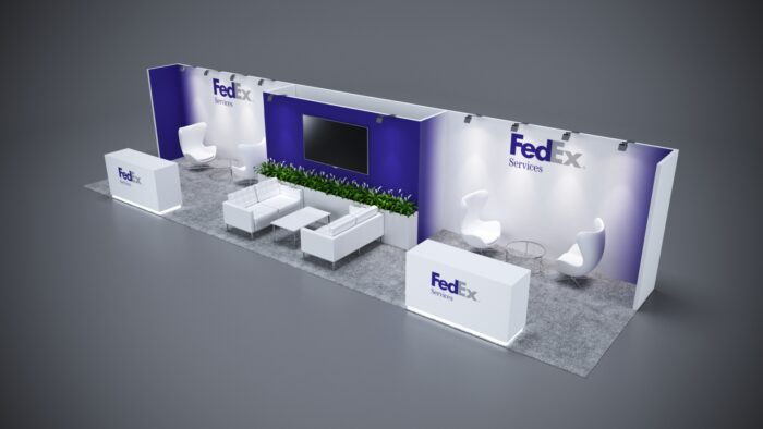10x40 Trade Show Booth Rental 09-01 Flexible 10x40 modular exhibit rental perfect for high-traffic events.