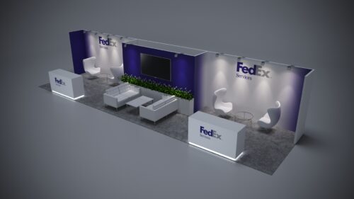 Custom 10x40 trade show exhibit rental for seamless brand integration.