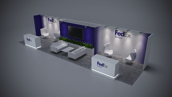 Custom 10x40 trade show exhibit rental for seamless brand integration.