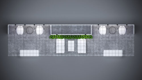 10x40 custom booth design with integrated technology and display features.