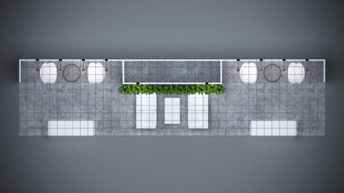 10x40 custom booth design with integrated technology and display features.