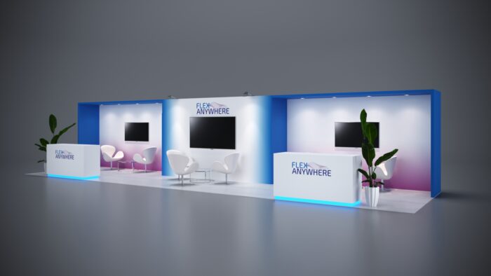 Innovative 10x40 trade show exhibit with interactive display options.