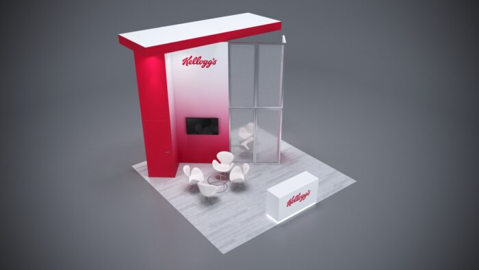 Modular 20x20 trade show display for flexible branding and display options.