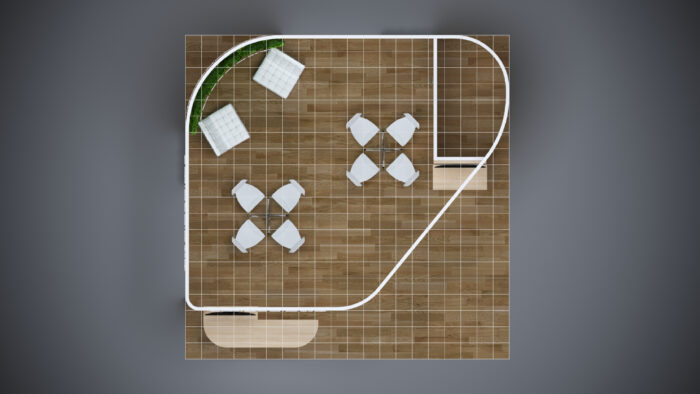 Engaging 20x20 exhibit rental with customizable features and modern design.