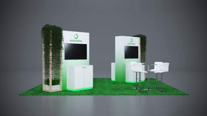 Versatile modular 20x20 exhibit rental designed for seamless assembly and style.