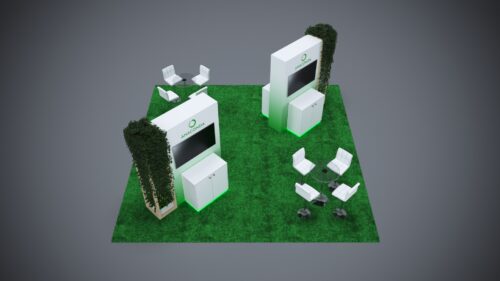High-end 20x20 exhibit rental with modern, modular features for easy display setup.