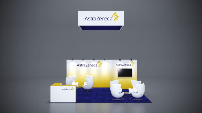 Custom trade show booth with modular components for a customized 20x20 display.