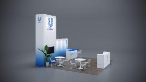 Versatile modular trade show exhibit for easy setup and striking visuals.