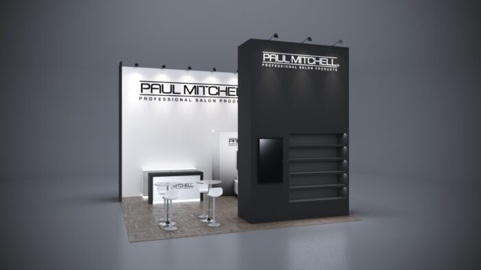 Modern modular 20x20 trade show exhibit for seamless presentation setups.