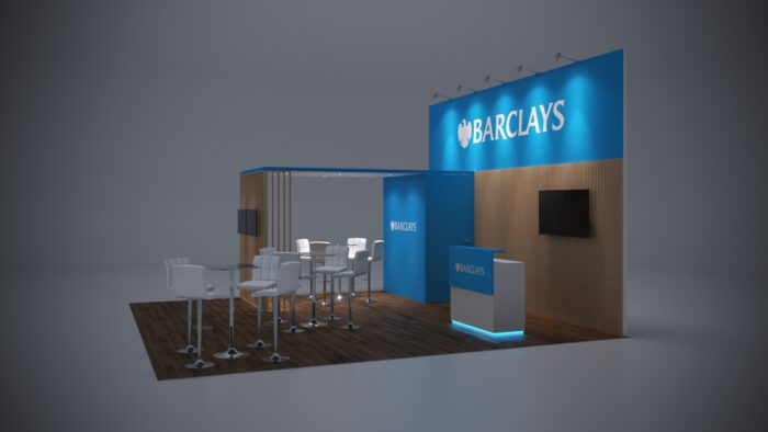 Sleek 20x20 trade show exhibit for a modern booth design.