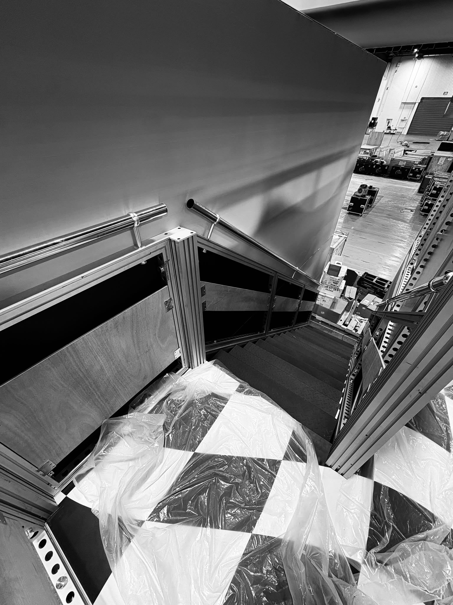 Calgary double deck build, step 4 access: stairs and handrails from the upper deck