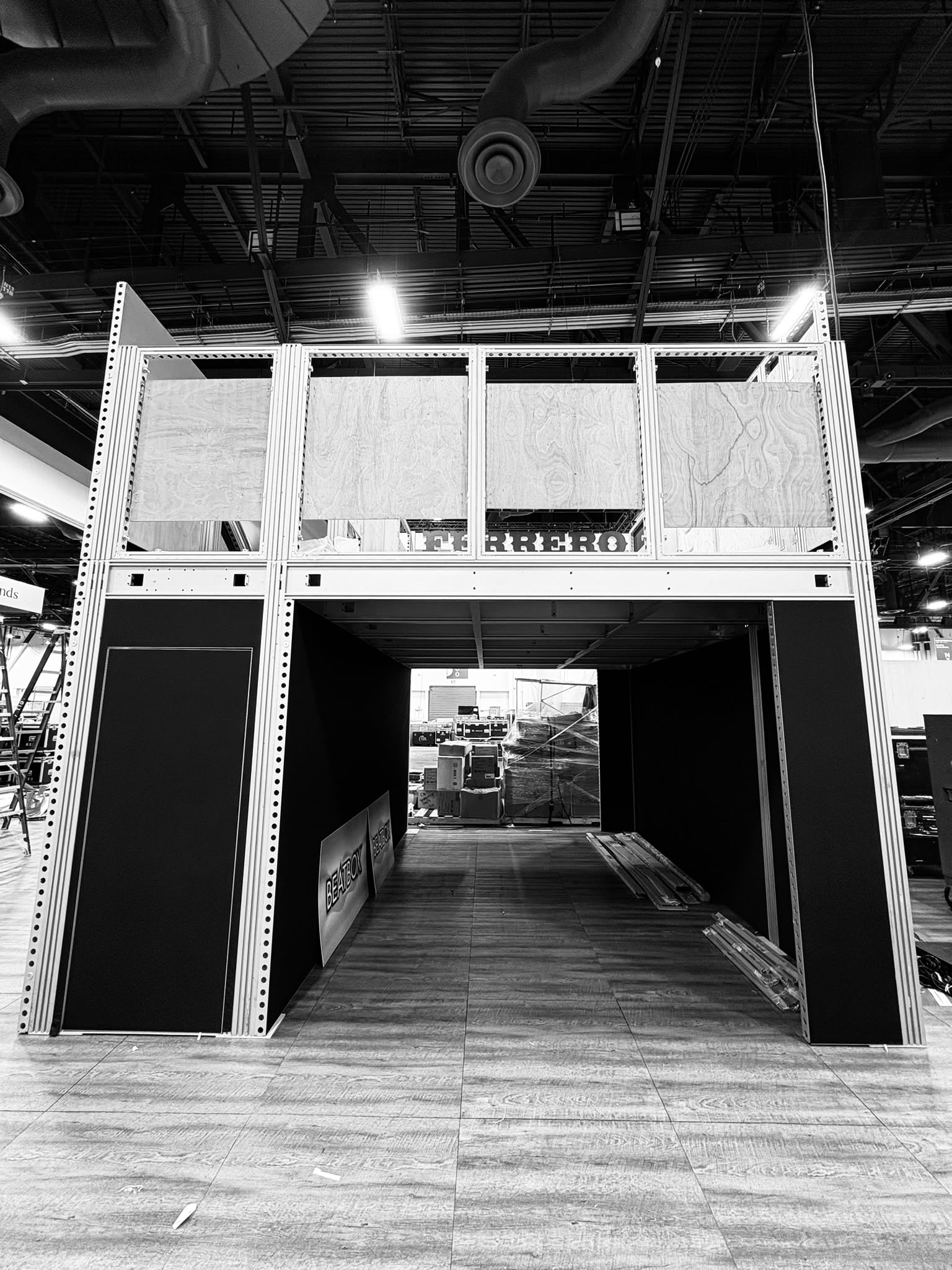 Calgary double deck build, step 4 access: two-story frame, front view